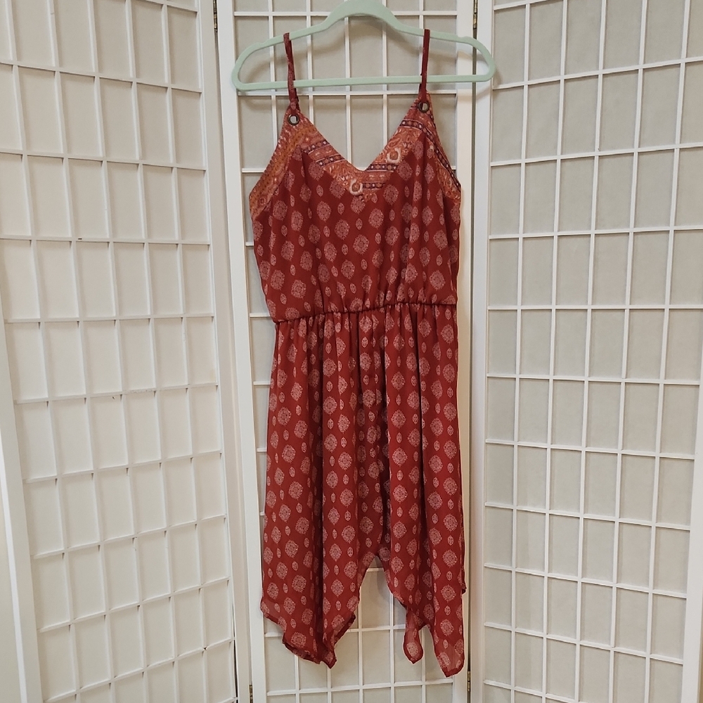 Orange Boho Spaghetti Strap Handkerchief Dress Size Meduim